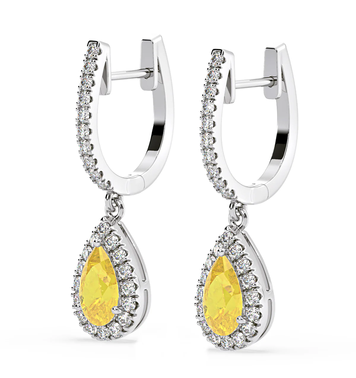 Diana Yellow Lab Diamond 1.48ct Pear Halo Drop Earrings in 18K White Gold - Elara Collection - Image 3