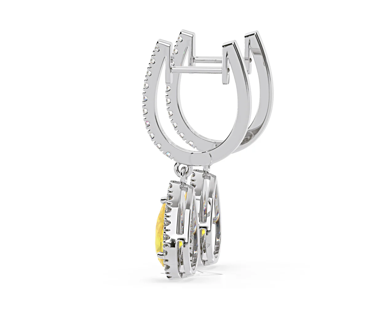Diana Yellow Lab Diamond 1.48ct Pear Halo Drop Earrings in 18K White Gold - Elara Collection - Image 30
