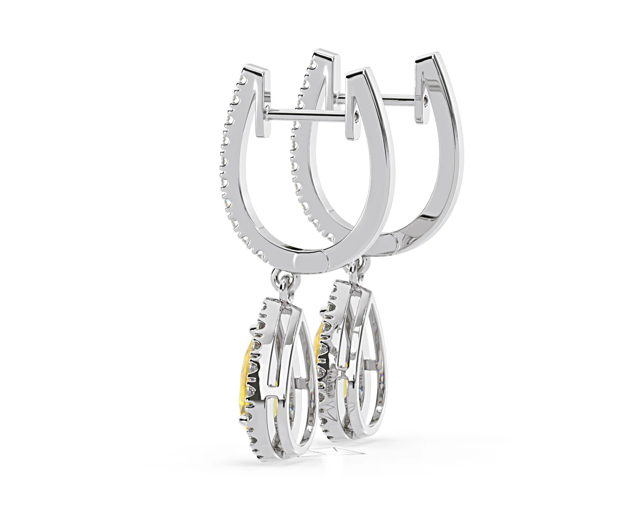 Diana Yellow Lab Diamond 1.48ct Pear Halo Drop Earrings in 18K White Gold - Elara Collection - Image 32