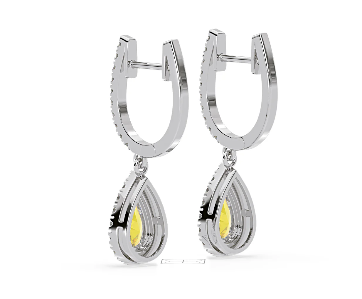 Diana Yellow Lab Diamond 1.48ct Pear Halo Drop Earrings in 18K White Gold - Elara Collection - Image 38