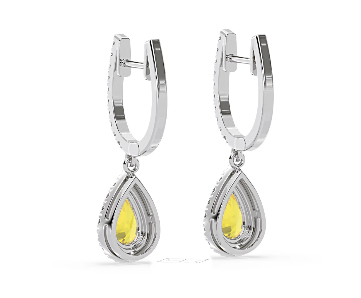 Diana Yellow Lab Diamond 1.48ct Pear Halo Drop Earrings in 18K White Gold - Elara Collection - Image 41