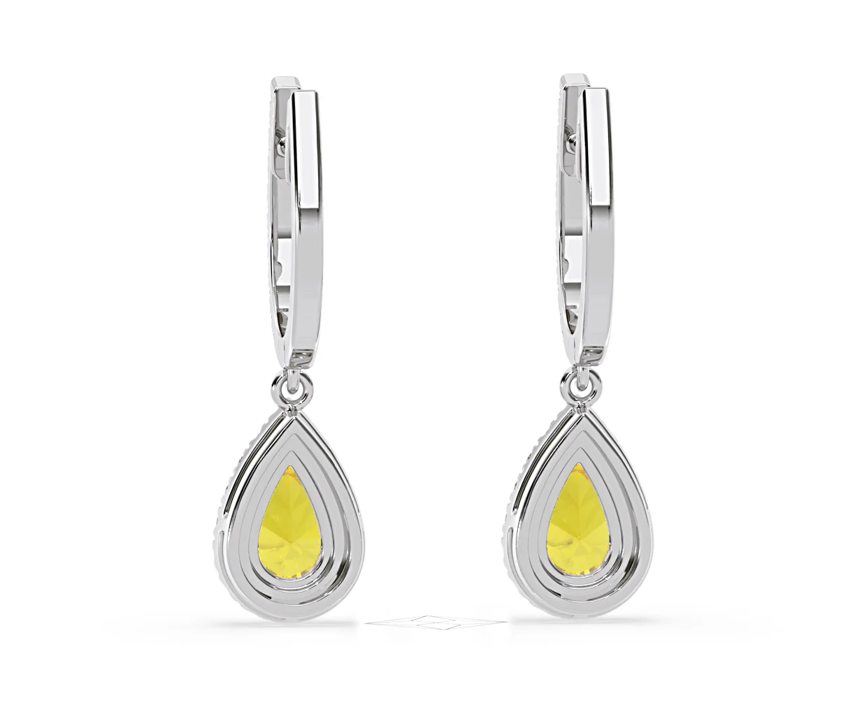 Diana Yellow Lab Diamond 1.48ct Pear Halo Drop Earrings in 18K White Gold - Elara Collection - Image 46