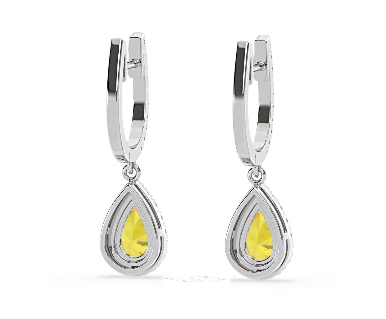 Diana Yellow Lab Diamond 1.48ct Pear Halo Drop Earrings in 18K White Gold - Elara Collection - Image 51