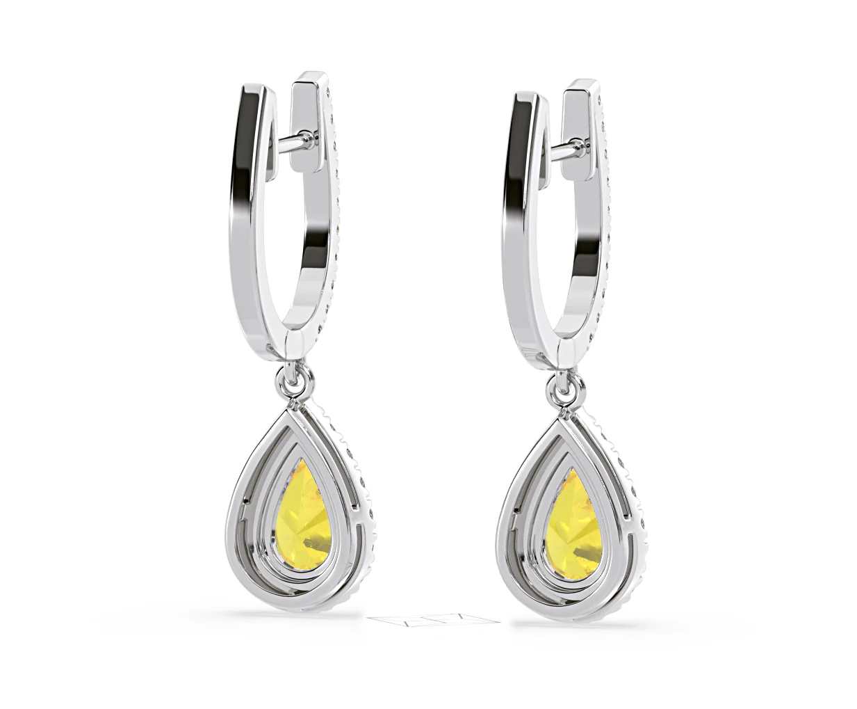 Diana Yellow Lab Diamond 1.48ct Pear Halo Drop Earrings in 18K White Gold - Elara Collection - Image 52