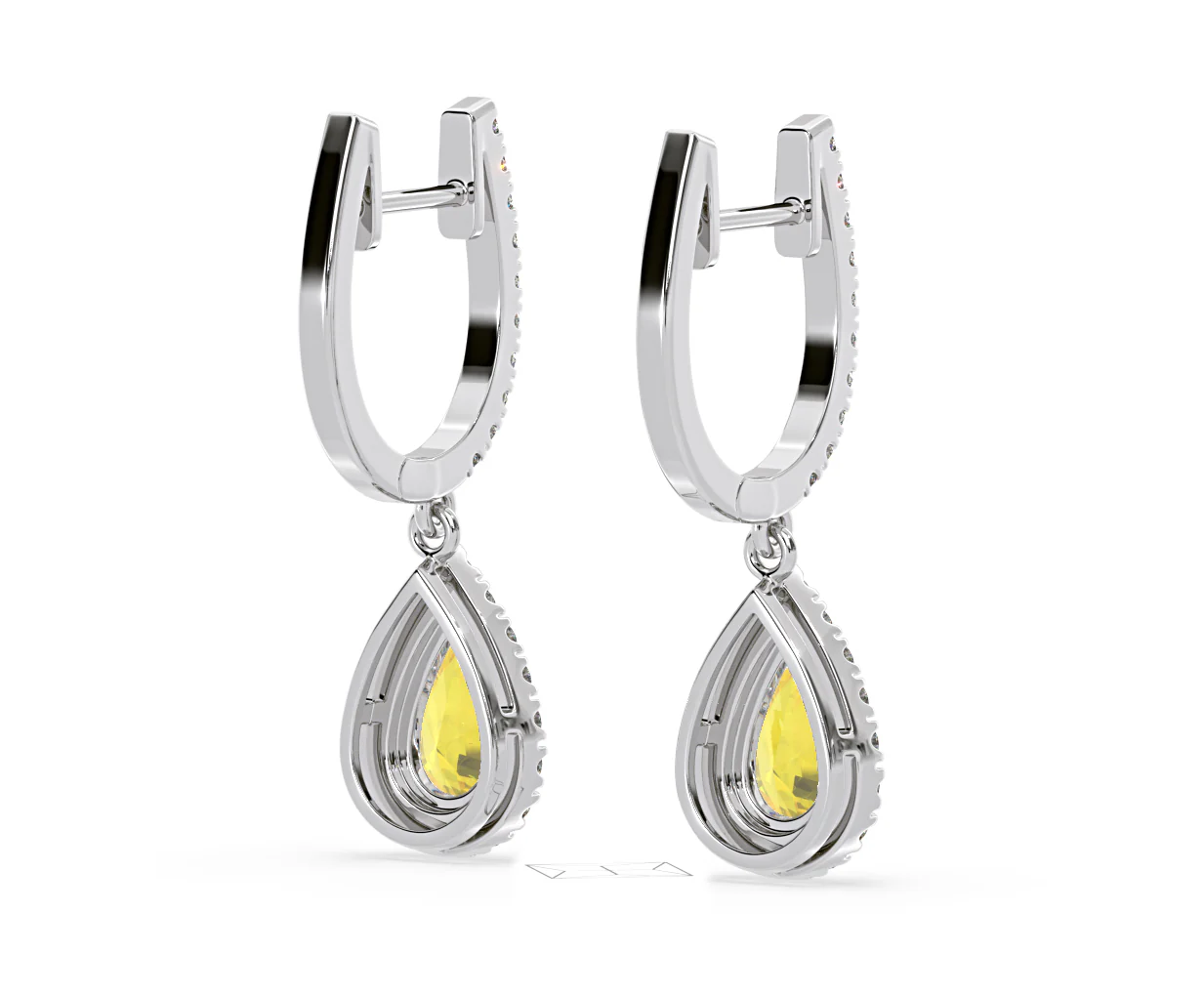 Diana Yellow Lab Diamond 1.48ct Pear Halo Drop Earrings in 18K White Gold - Elara Collection - Image 55