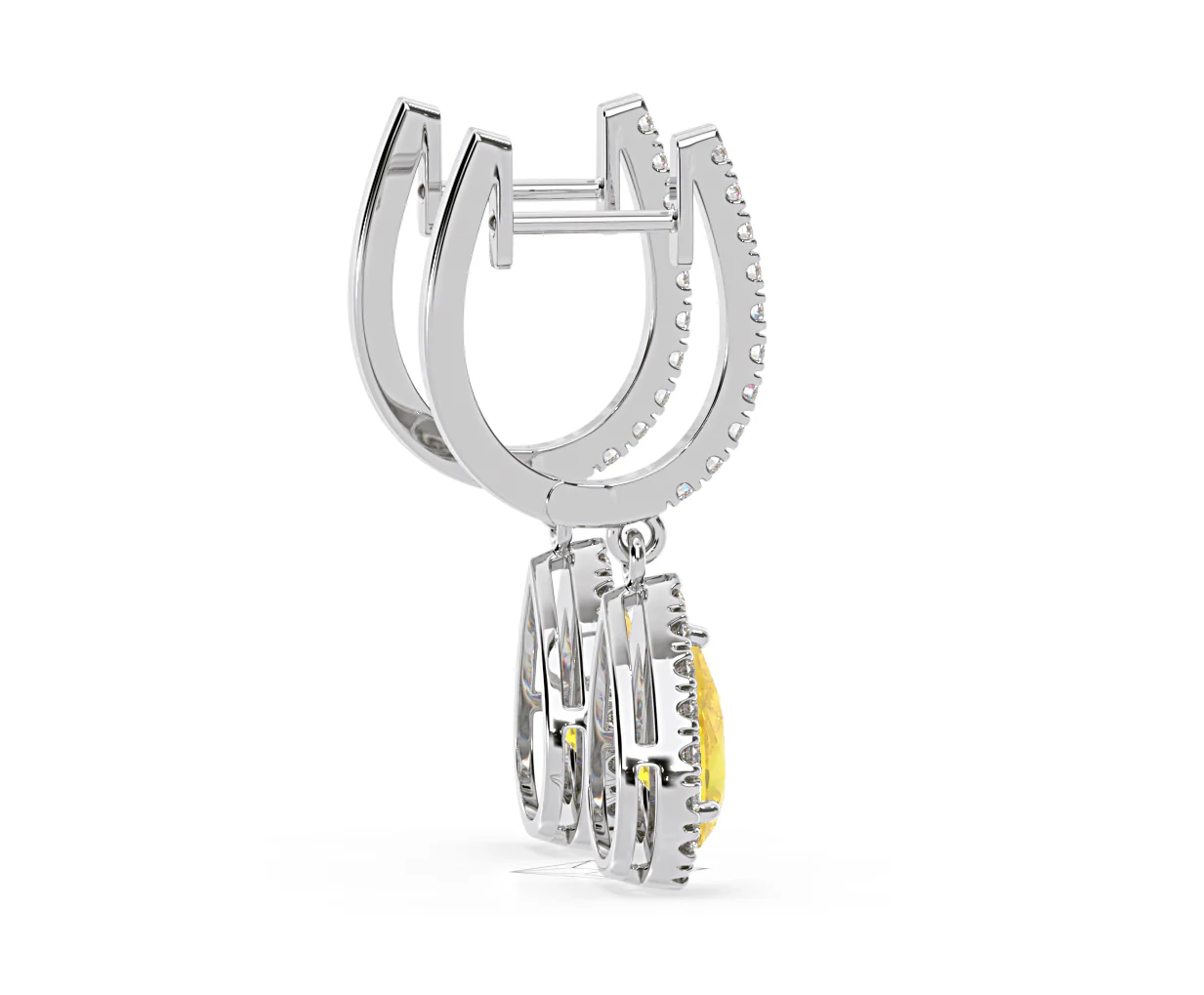 Diana Yellow Lab Diamond 1.48ct Pear Halo Drop Earrings in 18K White Gold - Elara Collection - Image 65
