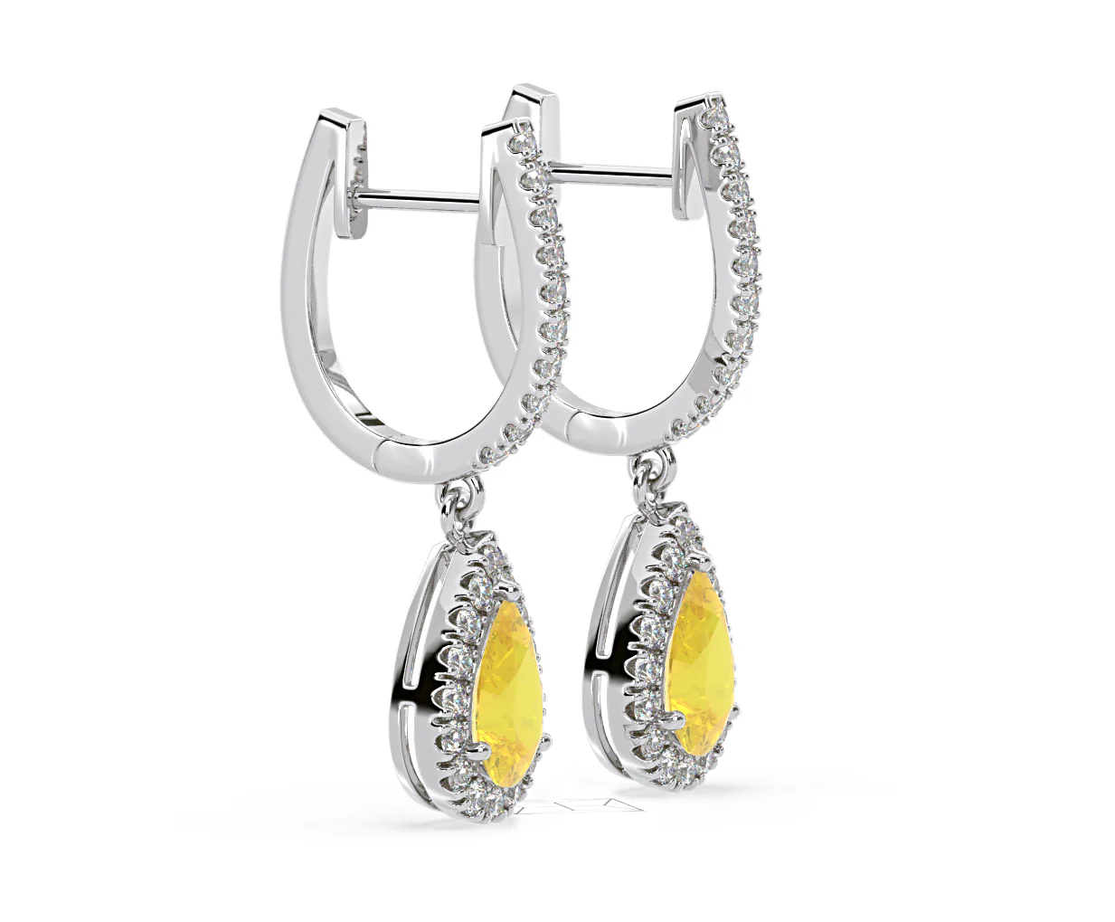Diana Yellow Lab Diamond 1.48ct Pear Halo Drop Earrings in 18K White Gold - Elara Collection - Image 74