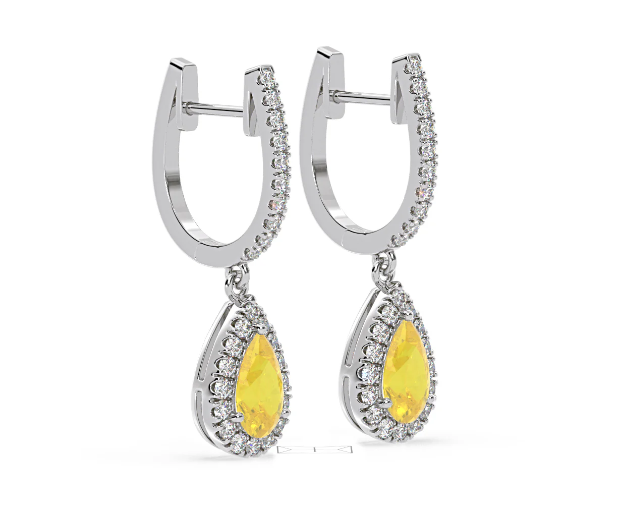 Diana Yellow Lab Diamond 1.48ct Pear Halo Drop Earrings in 18K White Gold - Elara Collection - Image 77