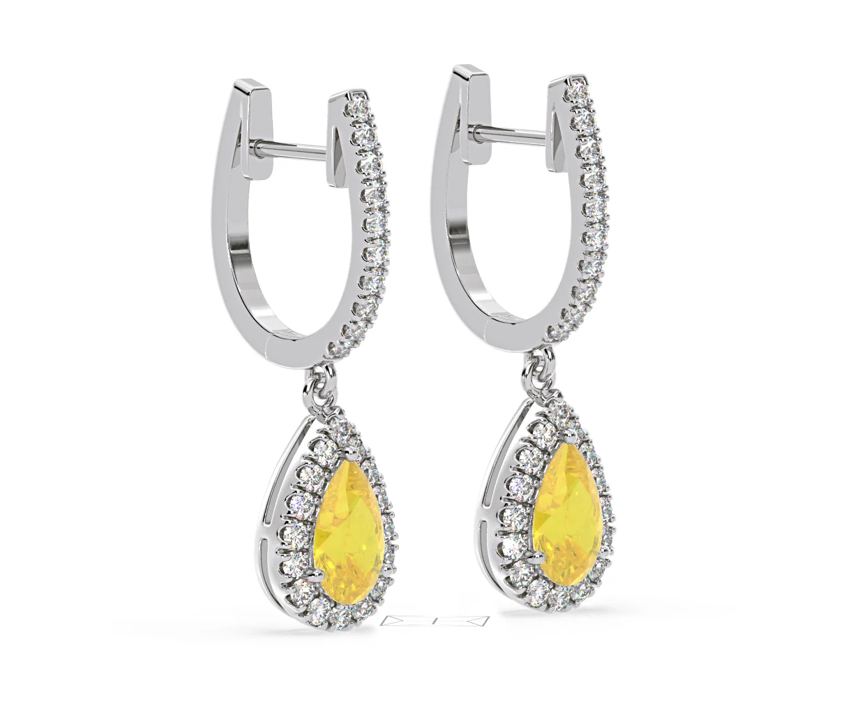 Diana Yellow Lab Diamond 1.48ct Pear Halo Drop Earrings in 18K White Gold - Elara Collection - Image 78