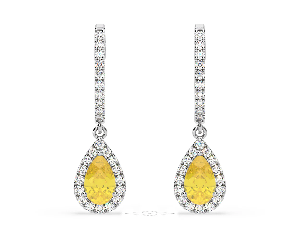 Diana Yellow Lab Diamond 1.48ct Pear Halo Drop Earrings in 18K White Gold - Elara Collection - Image 8