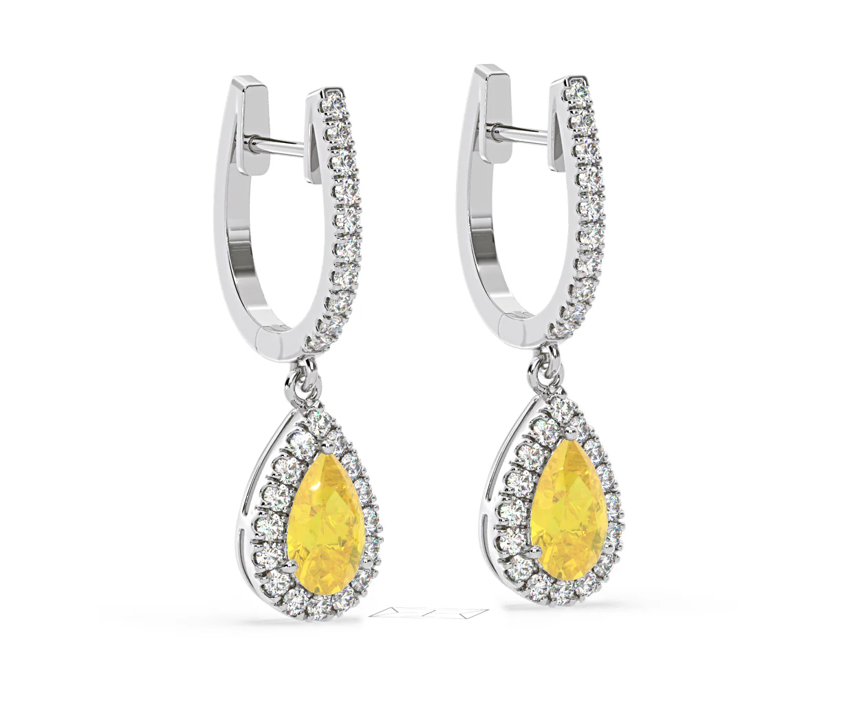 Diana Yellow Lab Diamond 1.48ct Pear Halo Drop Earrings in 18K White Gold - Elara Collection - Image 80