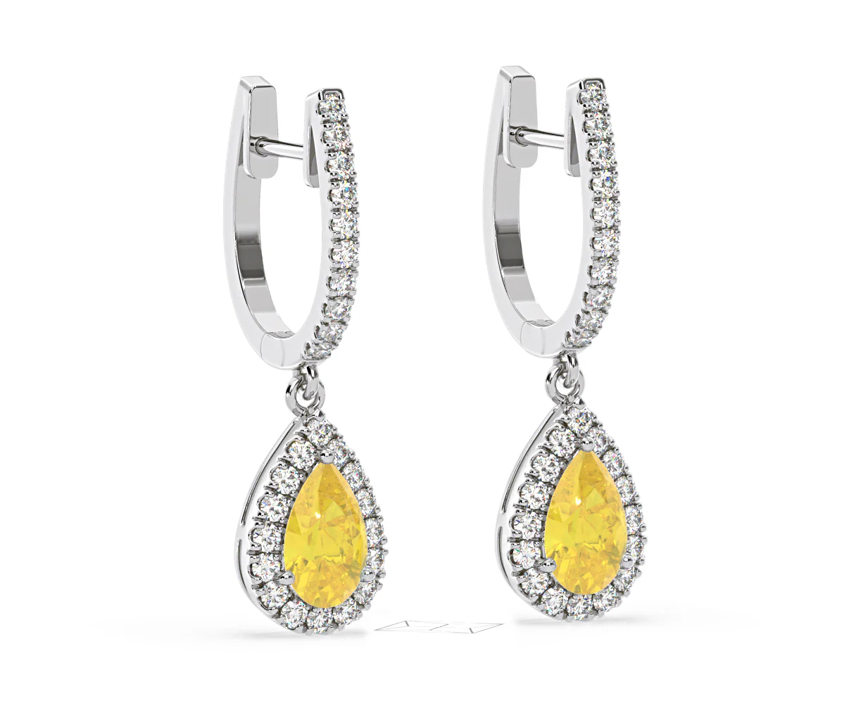 Diana Yellow Lab Diamond 1.48ct Pear Halo Drop Earrings in 18K White Gold - Elara Collection - Image 81