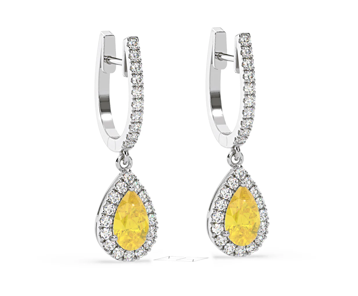 Diana Yellow Lab Diamond 1.48ct Pear Halo Drop Earrings in 18K White Gold - Elara Collection - Image 82