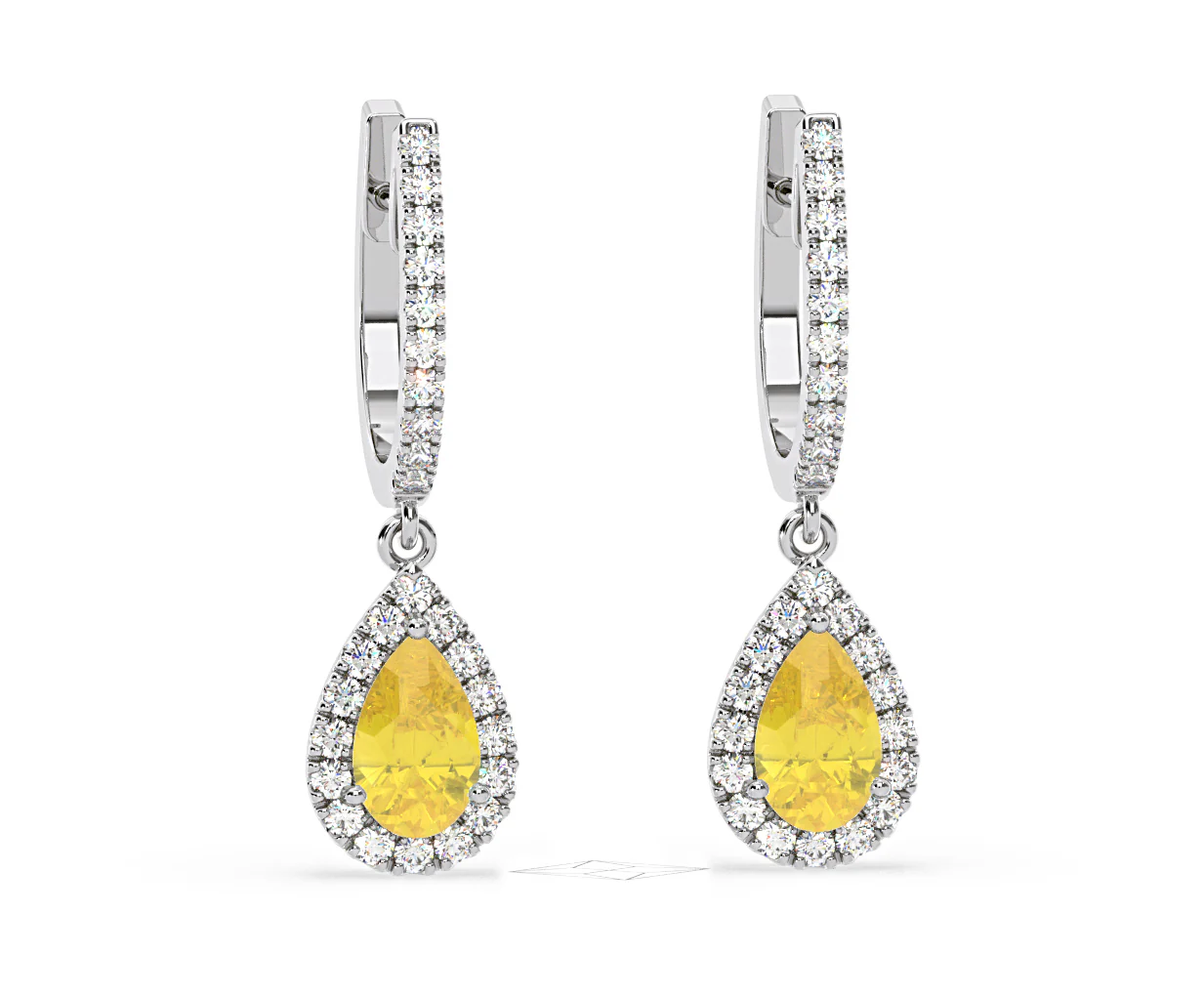 Diana Yellow Lab Diamond 1.48ct Pear Halo Drop Earrings in 18K White Gold - Elara Collection - Image 85