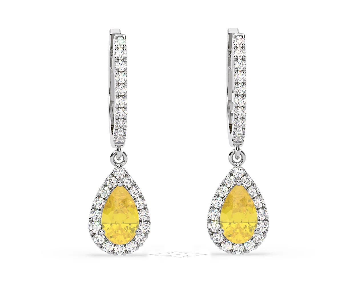 Diana Yellow Lab Diamond 1.48ct Pear Halo Drop Earrings in 18K White Gold - Elara Collection - Image 86