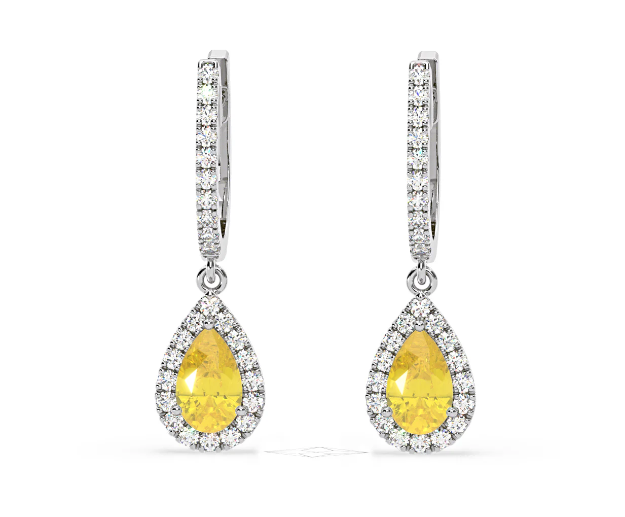Diana Yellow Lab Diamond 1.48ct Pear Halo Drop Earrings in 18K White Gold - Elara Collection - Image 9