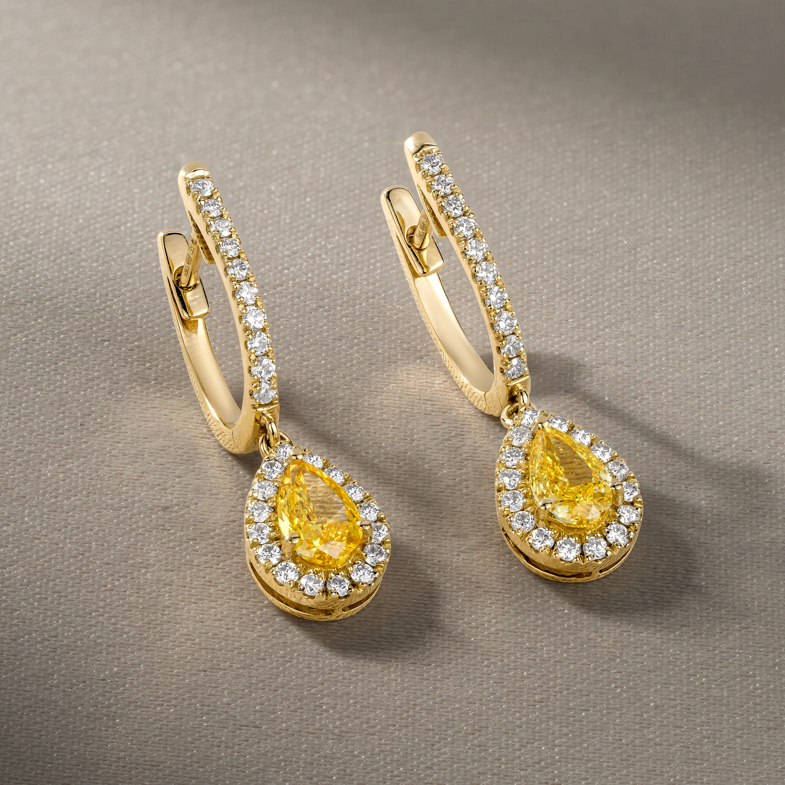 Diana Yellow Lab Diamond 1.48ct Pear Halo Drop Earrings in 18K Yellow Gold - Elara Collection - Image 6