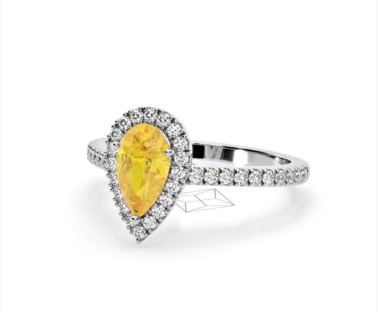 Diana Yellow Lab Diamond Pear Halo Ring 1.60ct in 18K White Gold - Elara Collection - Image 12