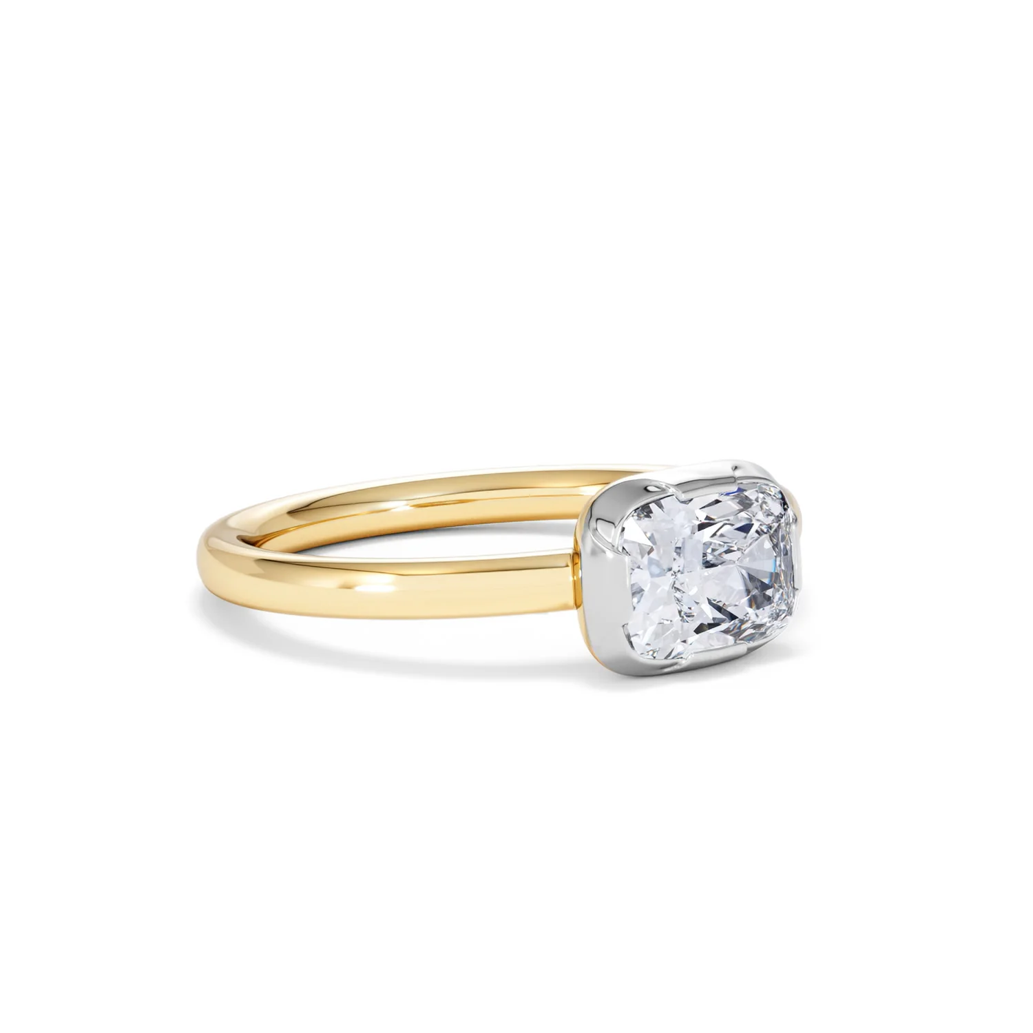 East West 1.00ct Elongated Cushion Cut Lab Diamond Solitaire Engagement Ring in 18K Yellow Gold - Image 15