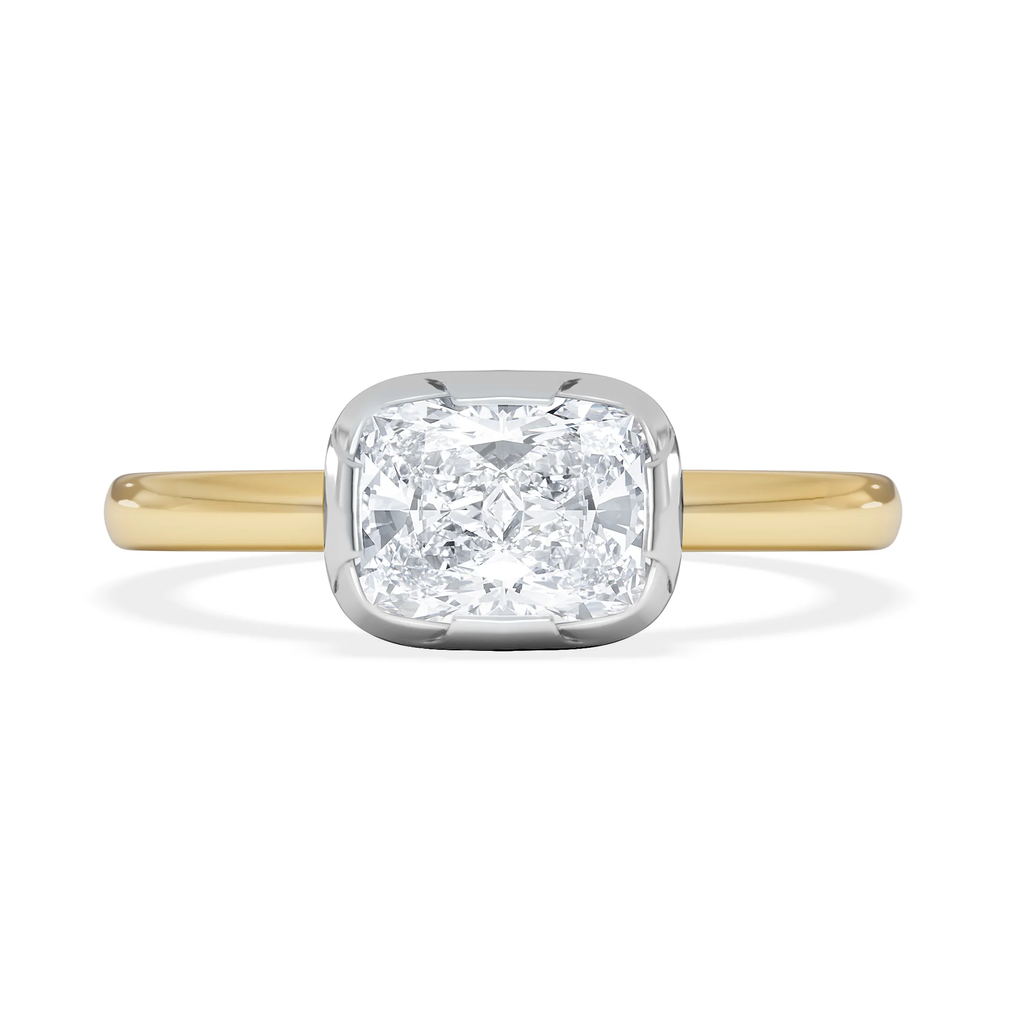 East West 1.00ct Elongated Cushion Cut Lab Diamond Solitaire Engagement Ring in 18K Yellow Gold - Image 6
