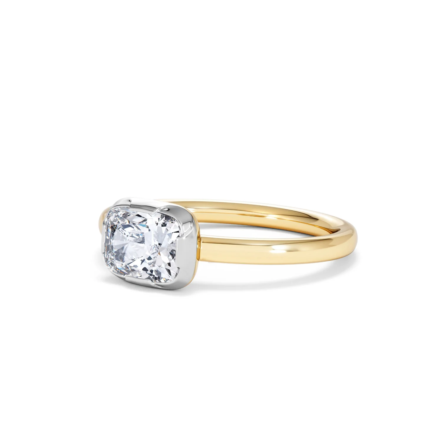 East West 1.00ct Elongated Cushion Cut Lab Diamond Solitaire Engagement Ring in 18K Yellow Gold - Image 79