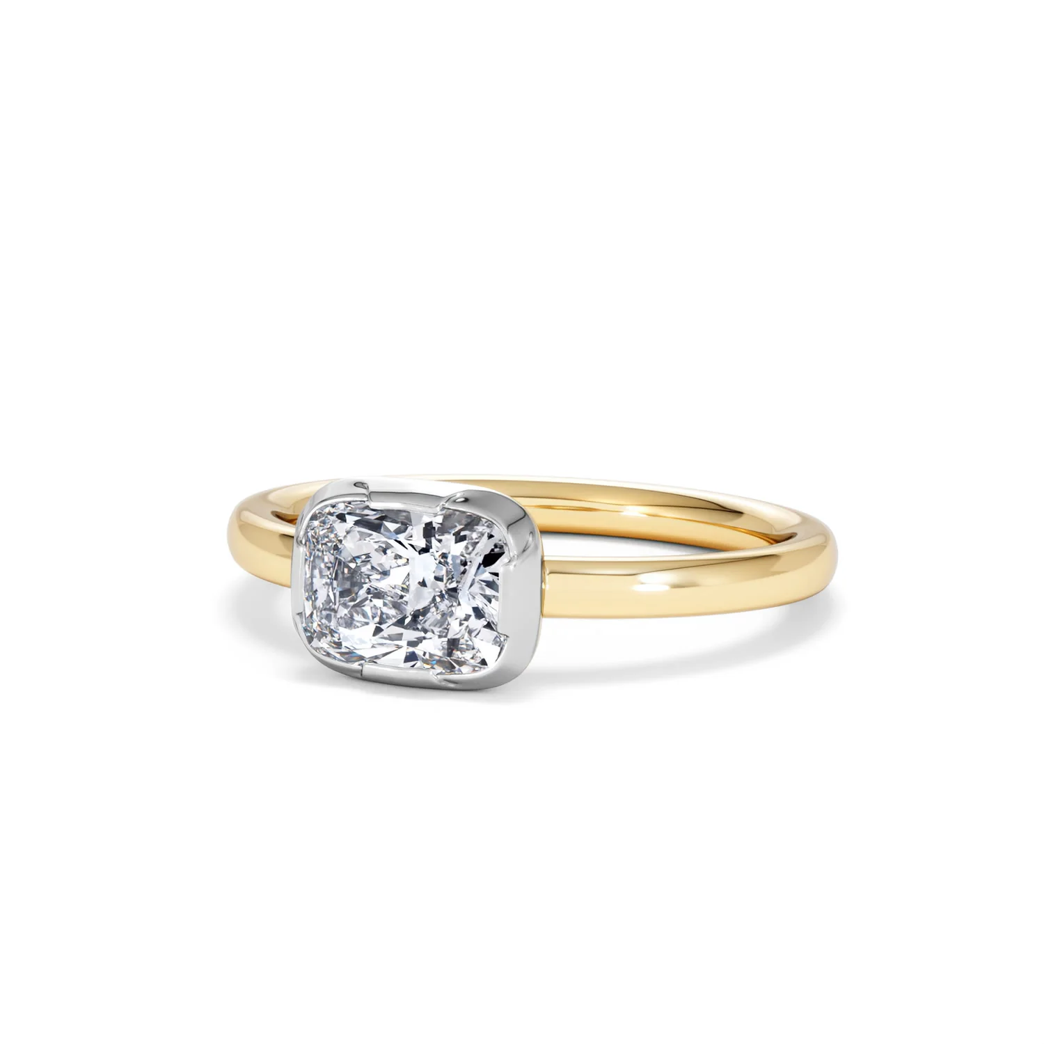East West 1.00ct Elongated Cushion Cut Lab Diamond Solitaire Engagement Ring in 18K Yellow Gold - Image 82