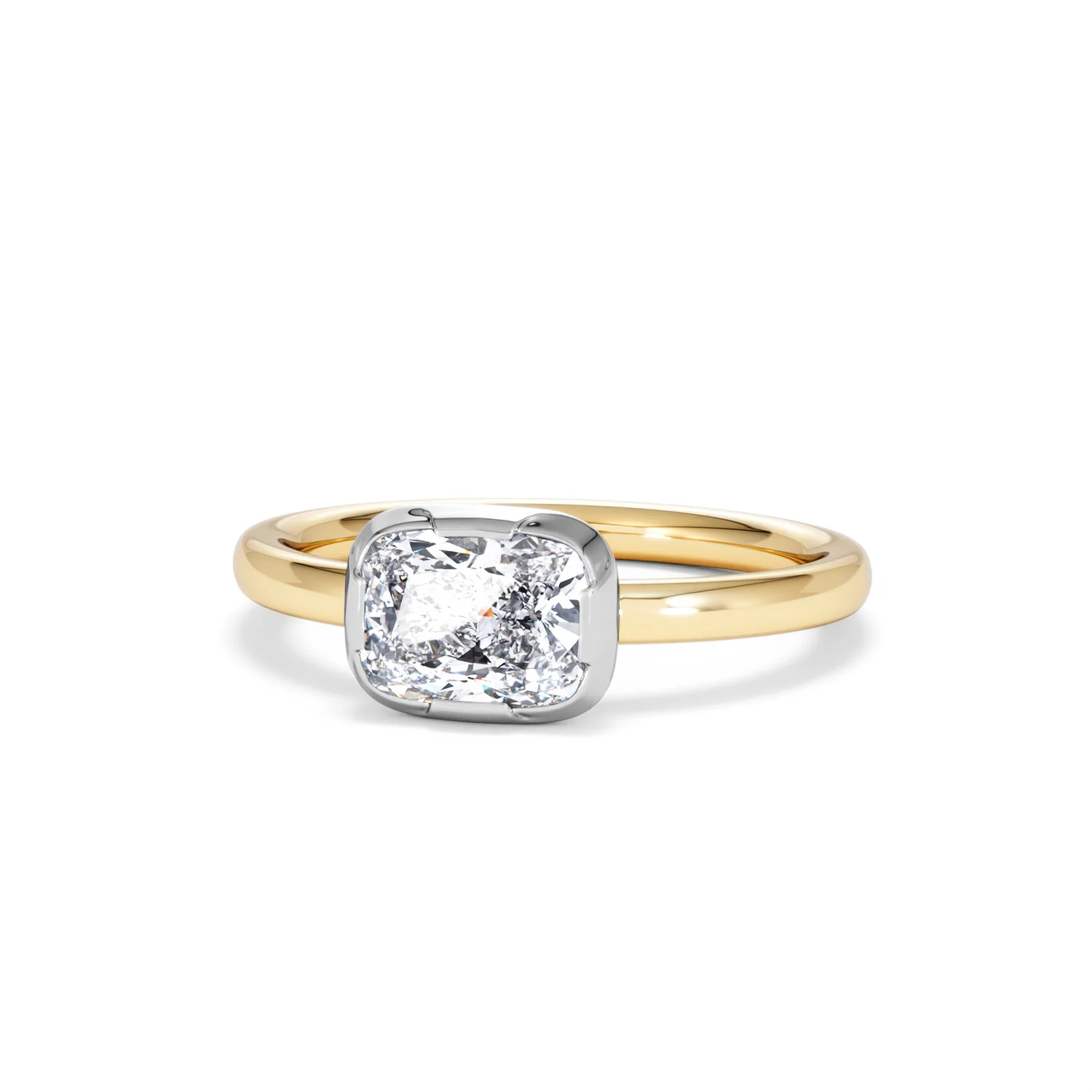 East West 1.00ct Elongated Cushion Cut Lab Diamond Solitaire Engagement Ring in 18K Yellow Gold - Image 84