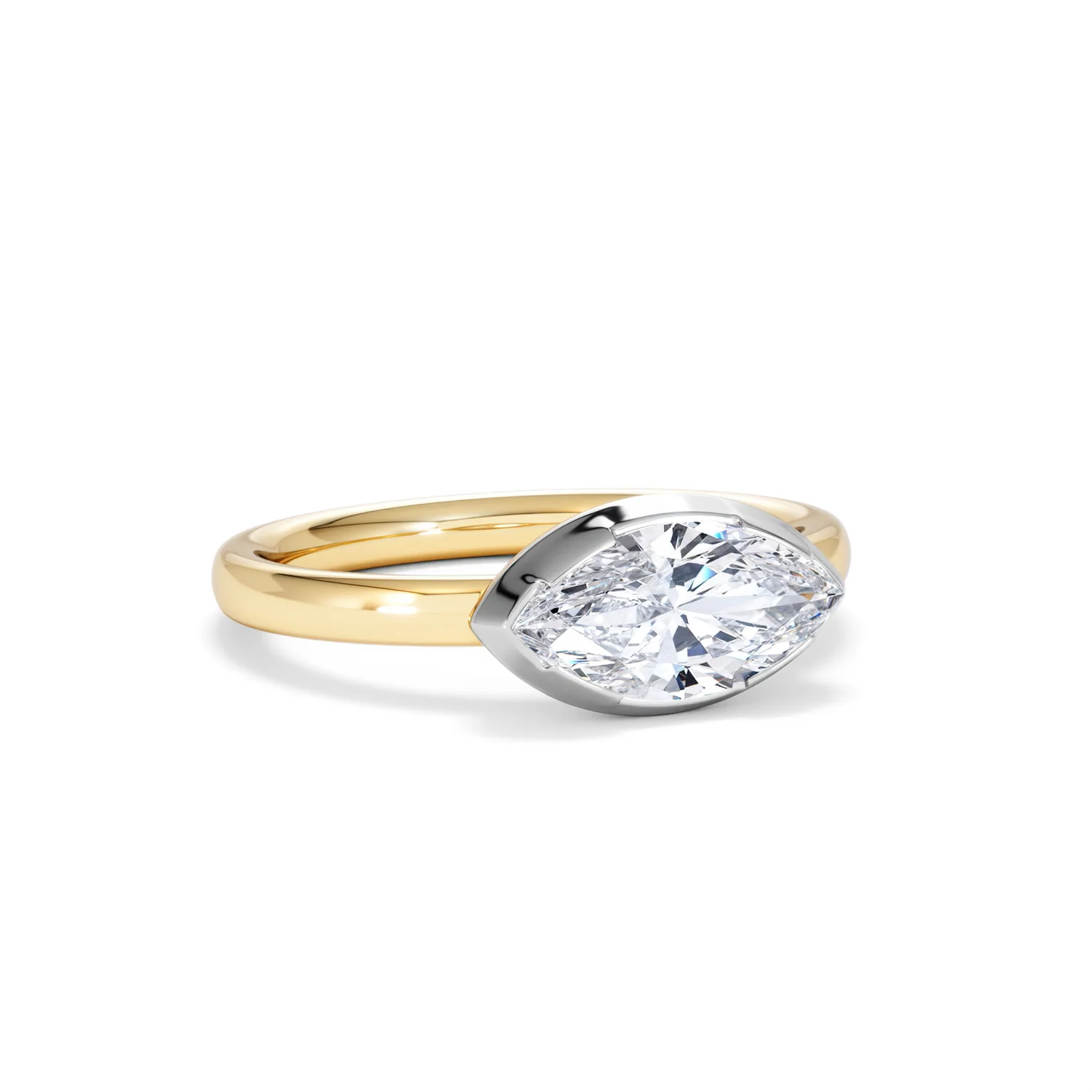 East West 1.00ct Marquise Cut Lab Diamond Solitaire Engagement Ring in 18K Yellow Gold - Image 12