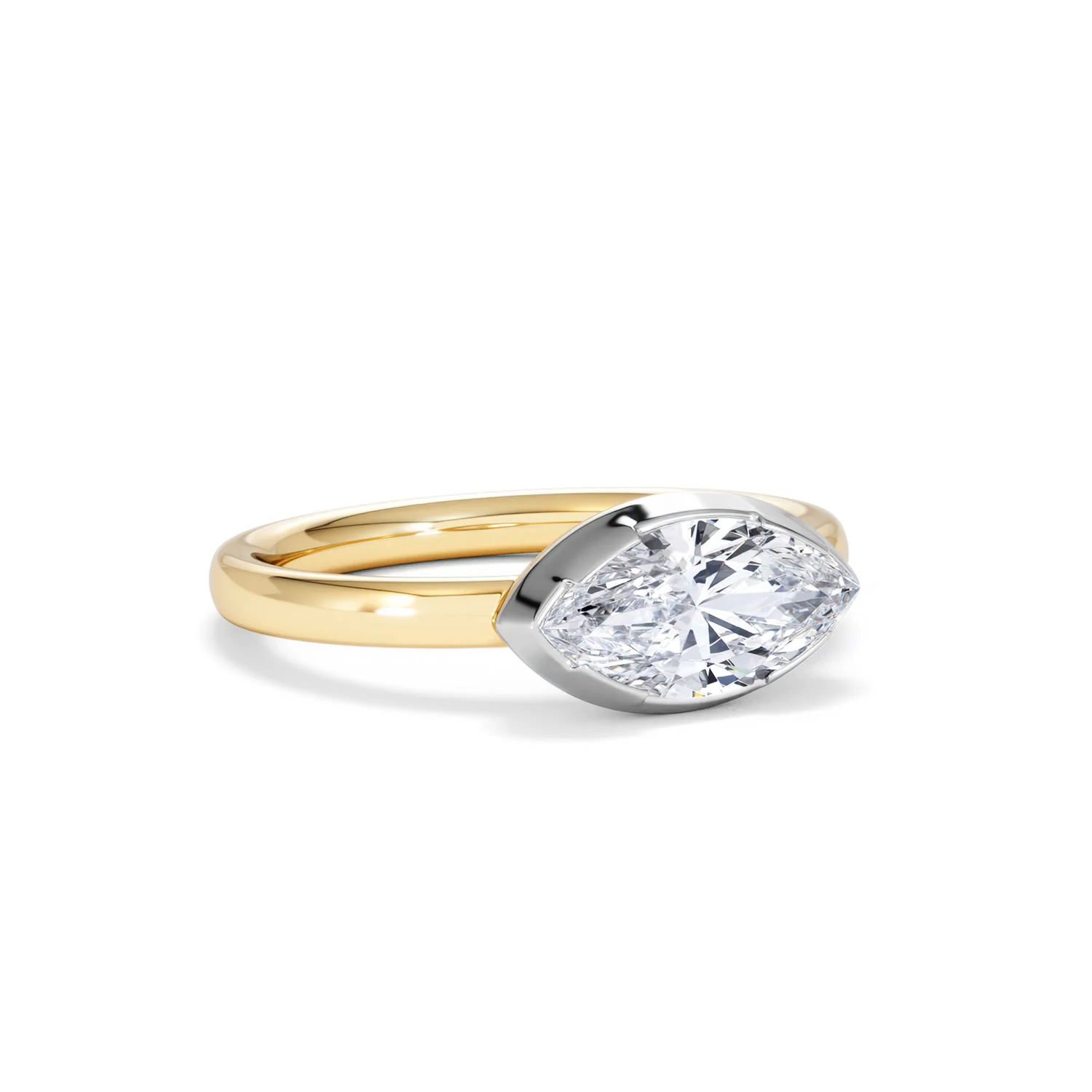 East West 1.00ct Marquise Cut Lab Diamond Solitaire Engagement Ring in 18K Yellow Gold - Image 13