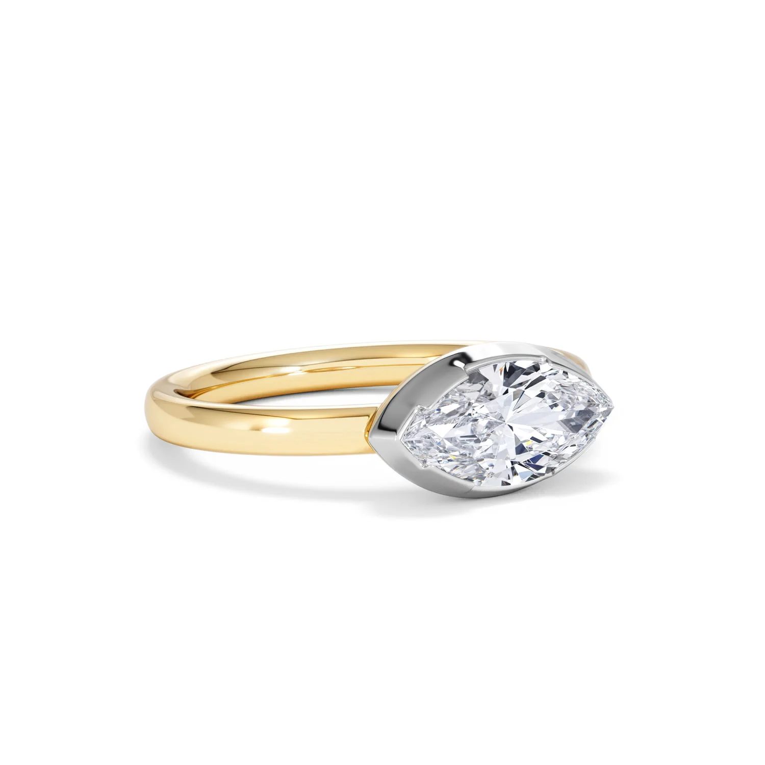 East West 1.00ct Marquise Cut Lab Diamond Solitaire Engagement Ring in 18K Yellow Gold - Image 14