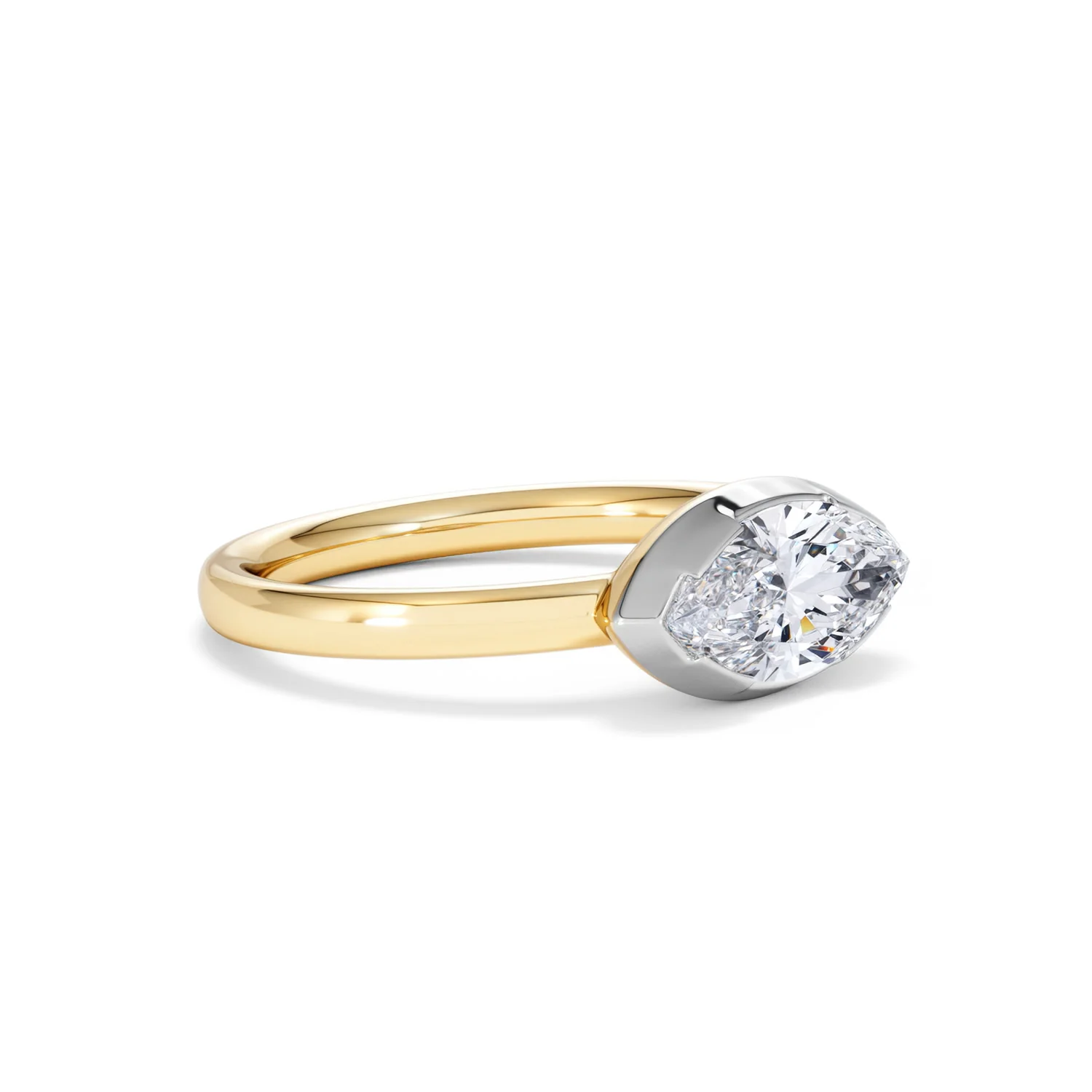 East West 1.00ct Marquise Cut Lab Diamond Solitaire Engagement Ring in 18K Yellow Gold - Image 17