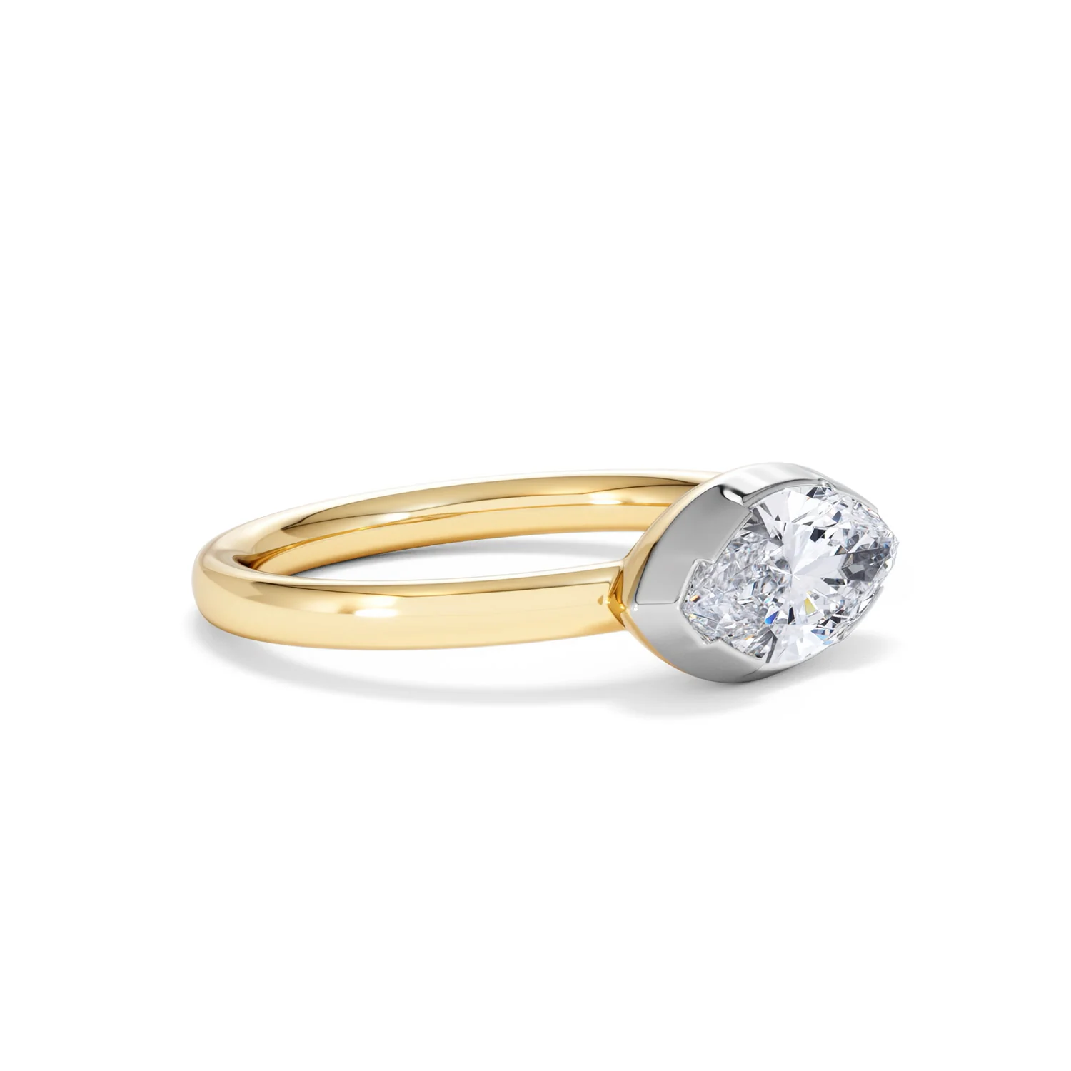 East West 1.00ct Marquise Cut Lab Diamond Solitaire Engagement Ring in 18K Yellow Gold - Image 18