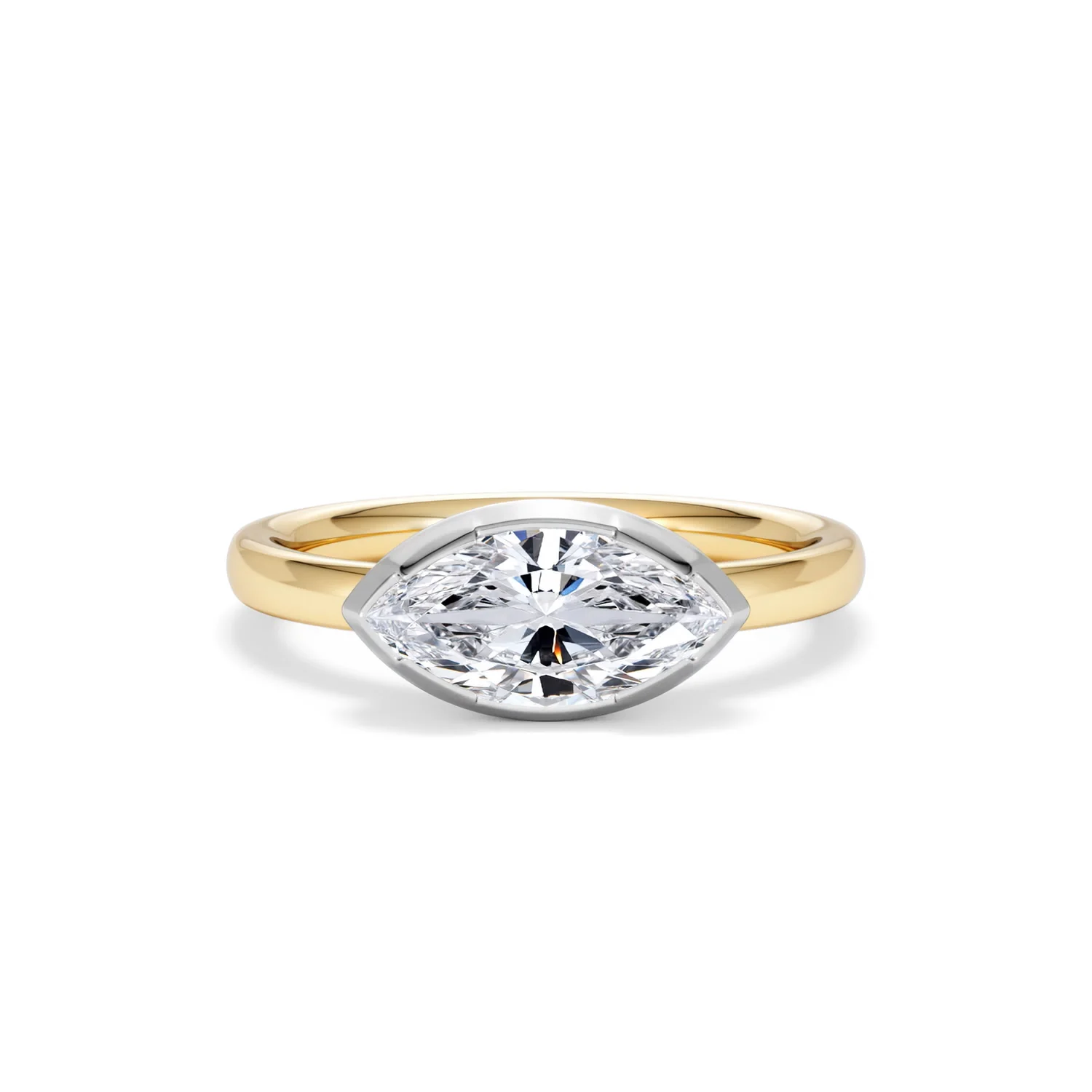 East West 1.00ct Marquise Cut Lab Diamond Solitaire Engagement Ring in 18K Yellow Gold - Image 7