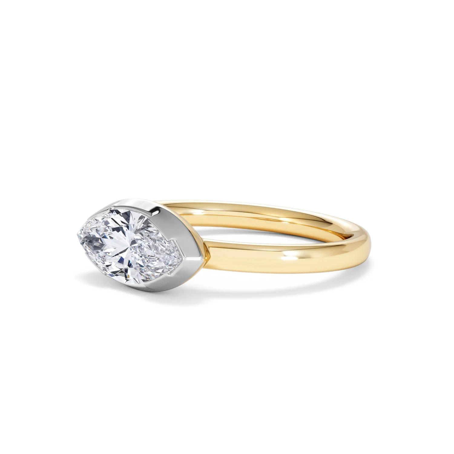 East West 1.00ct Marquise Cut Lab Diamond Solitaire Engagement Ring in 18K Yellow Gold - Image 77