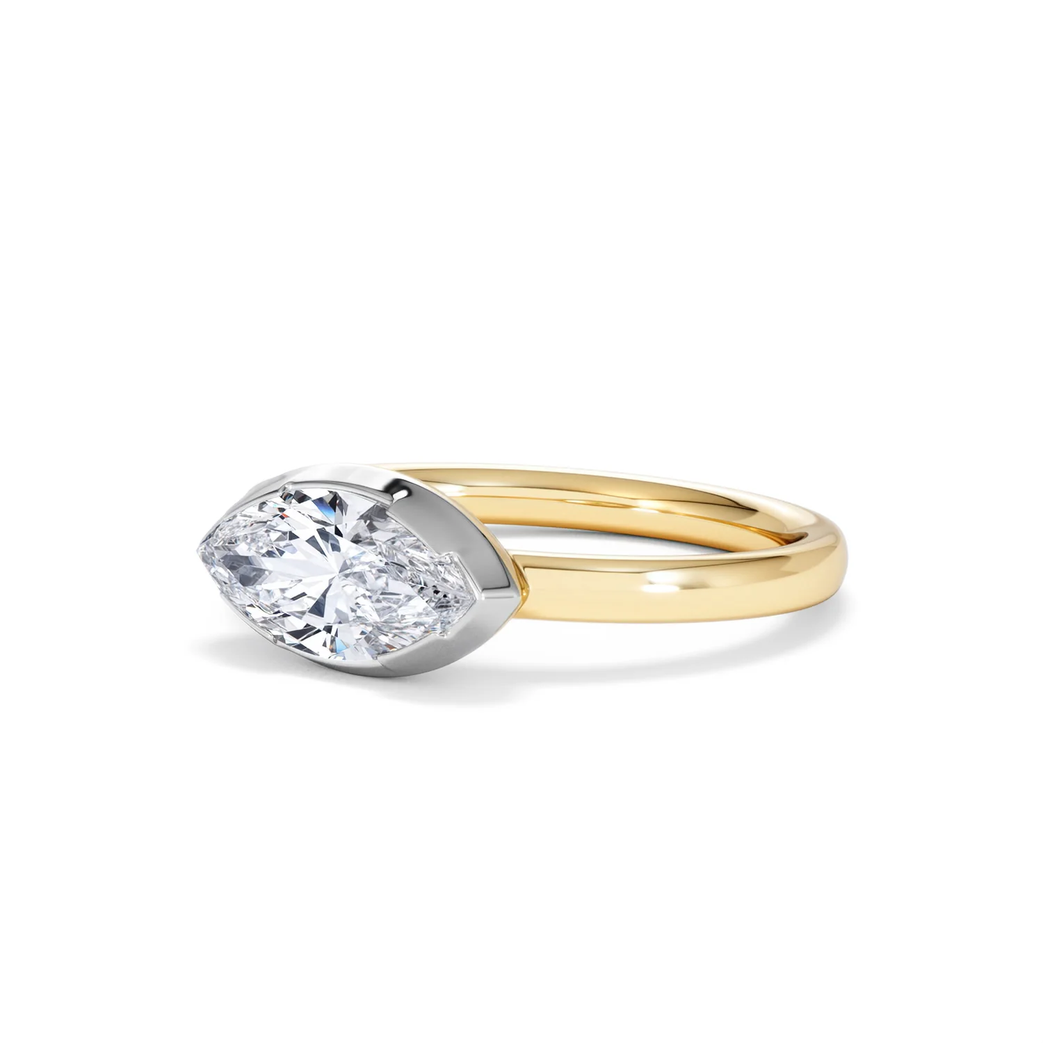 East West 1.00ct Marquise Cut Lab Diamond Solitaire Engagement Ring in 18K Yellow Gold - Image 79