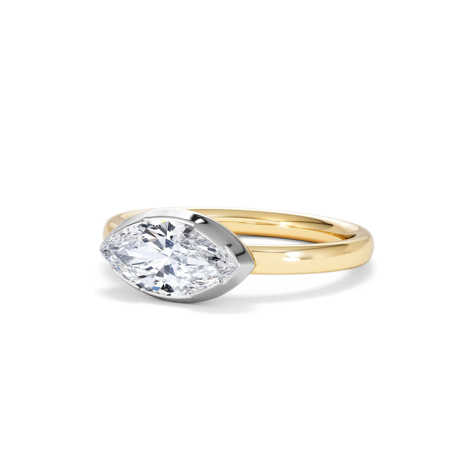 East West 1.00ct Marquise Cut Lab Diamond Solitaire Engagement Ring in 18K Yellow Gold - Image 81