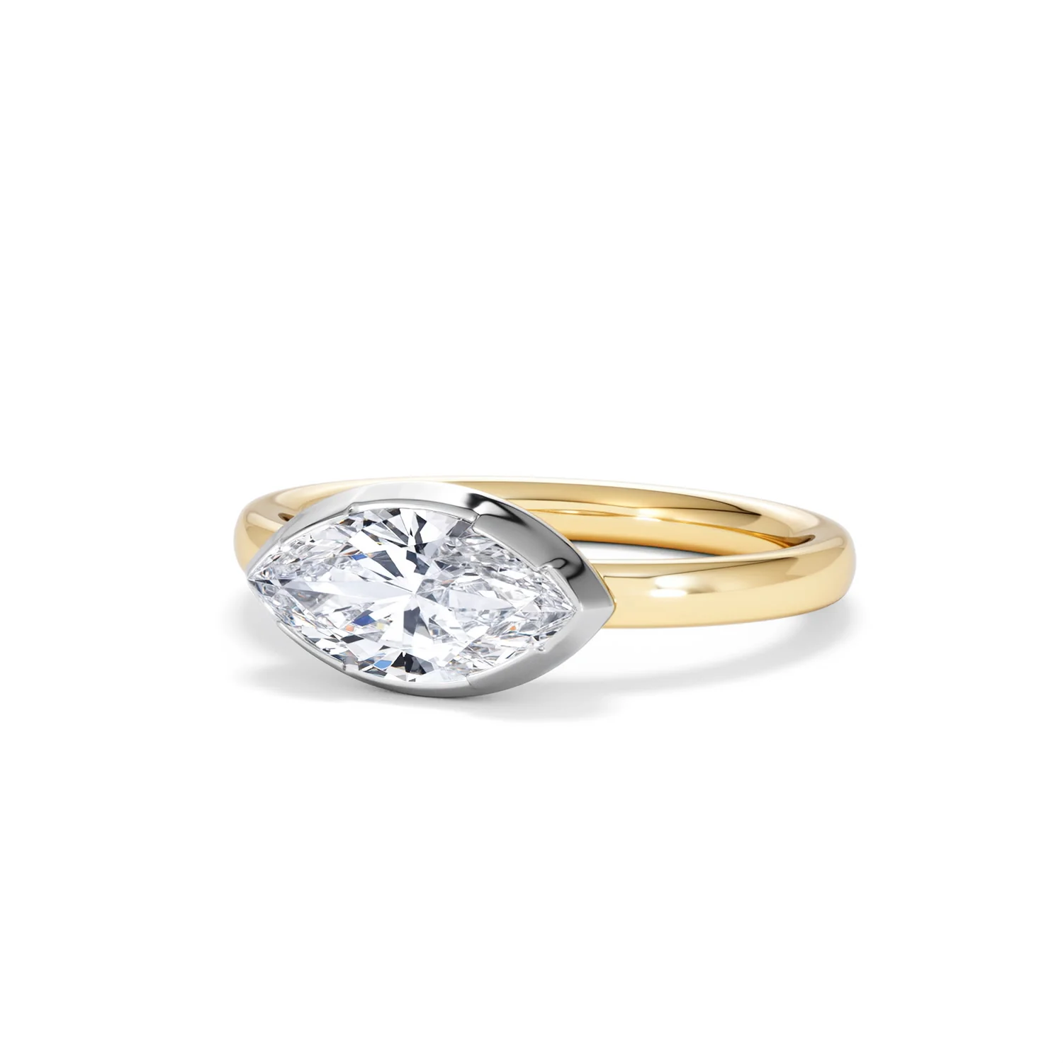 East West 1.00ct Marquise Cut Lab Diamond Solitaire Engagement Ring in 18K Yellow Gold - Image 82