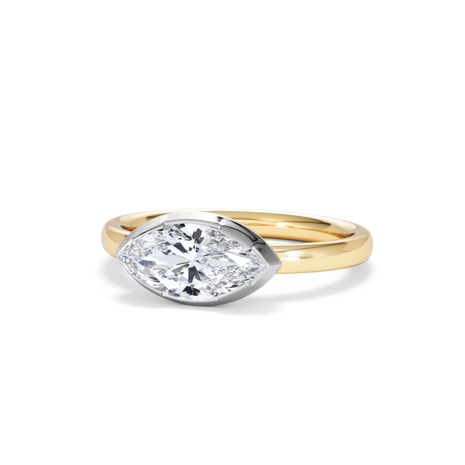 East West 1.00ct Marquise Cut Lab Diamond Solitaire Engagement Ring in 18K Yellow Gold - Image 83