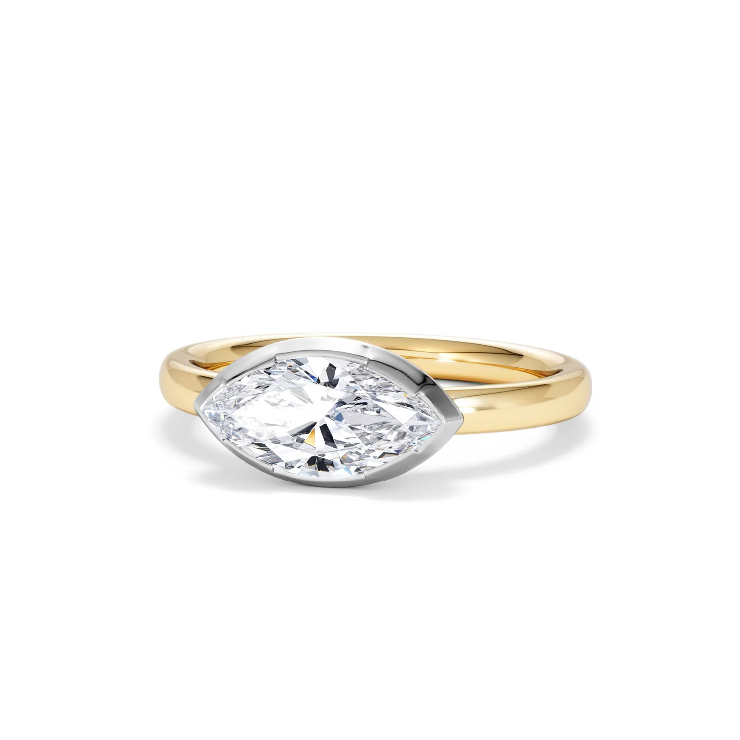 East West 1.00ct Marquise Cut Lab Diamond Solitaire Engagement Ring in 18K Yellow Gold - Image 84