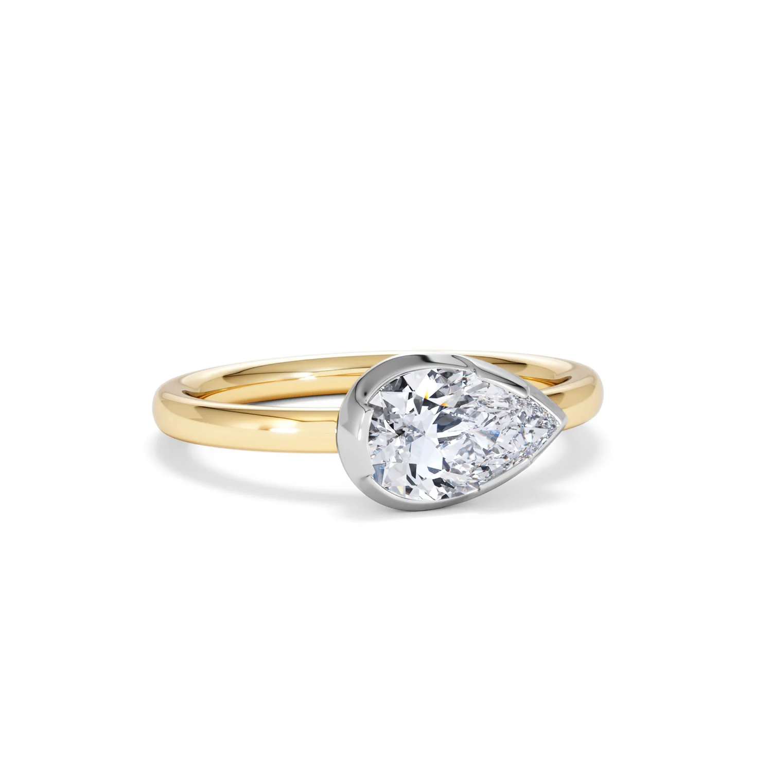 East West 1.00ct Pear Cut Lab Diamond Solitaire Engagement Ring in 18K Yellow Gold - Image 11