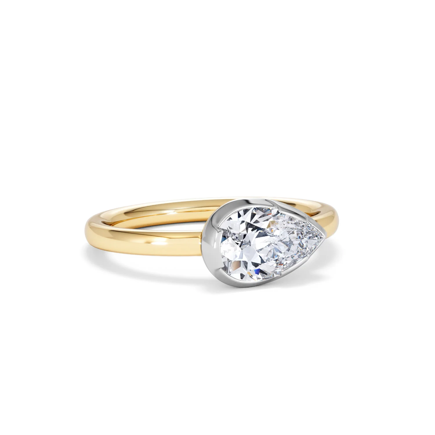 East West 1.00ct Pear Cut Lab Diamond Solitaire Engagement Ring in 18K Yellow Gold - Image 12