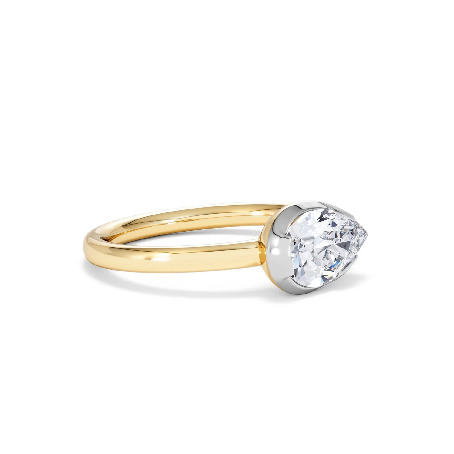 East West 1.00ct Pear Cut Lab Diamond Solitaire Engagement Ring in 18K Yellow Gold - Image 17