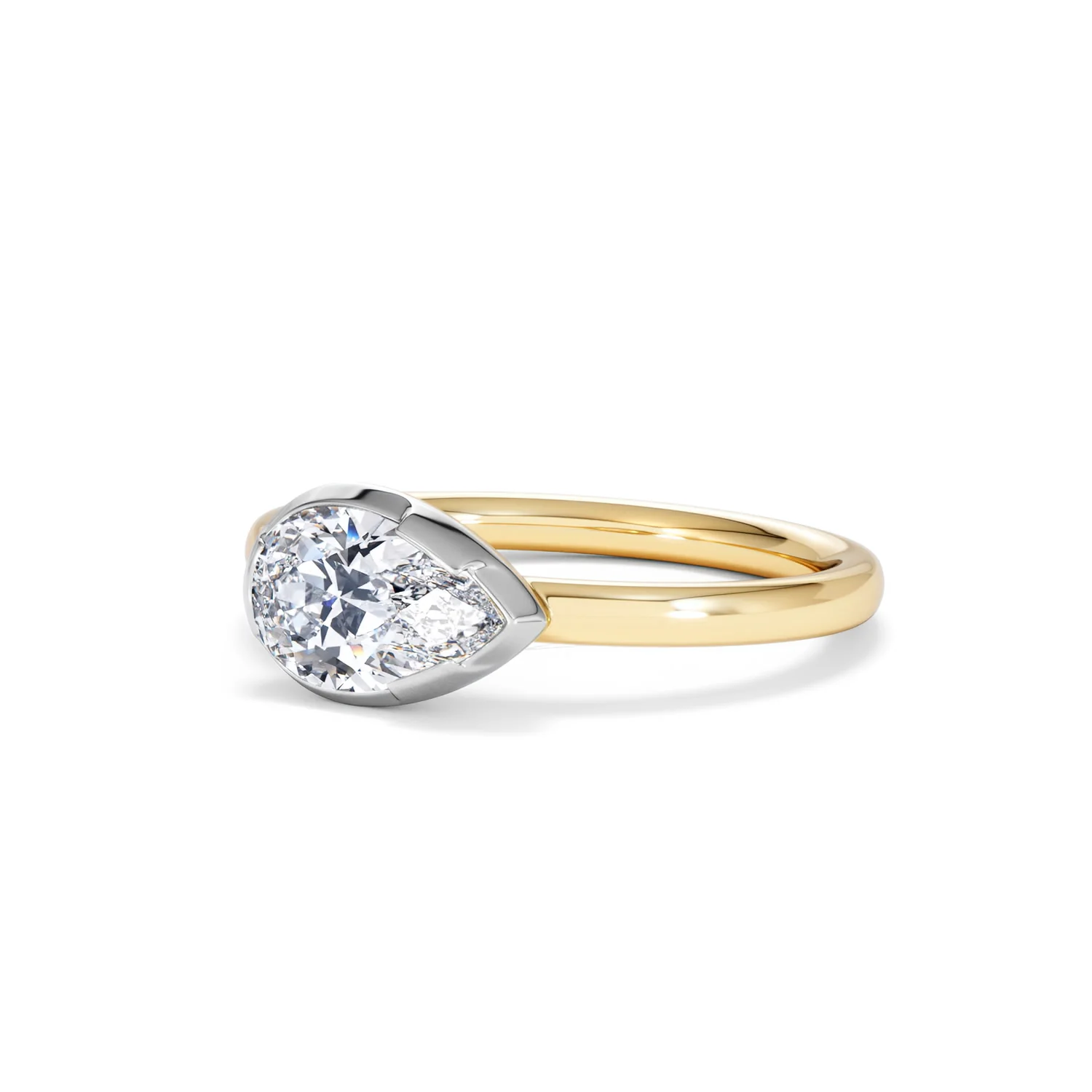 East West 1.00ct Pear Cut Lab Diamond Solitaire Engagement Ring in 18K Yellow Gold - Image 80