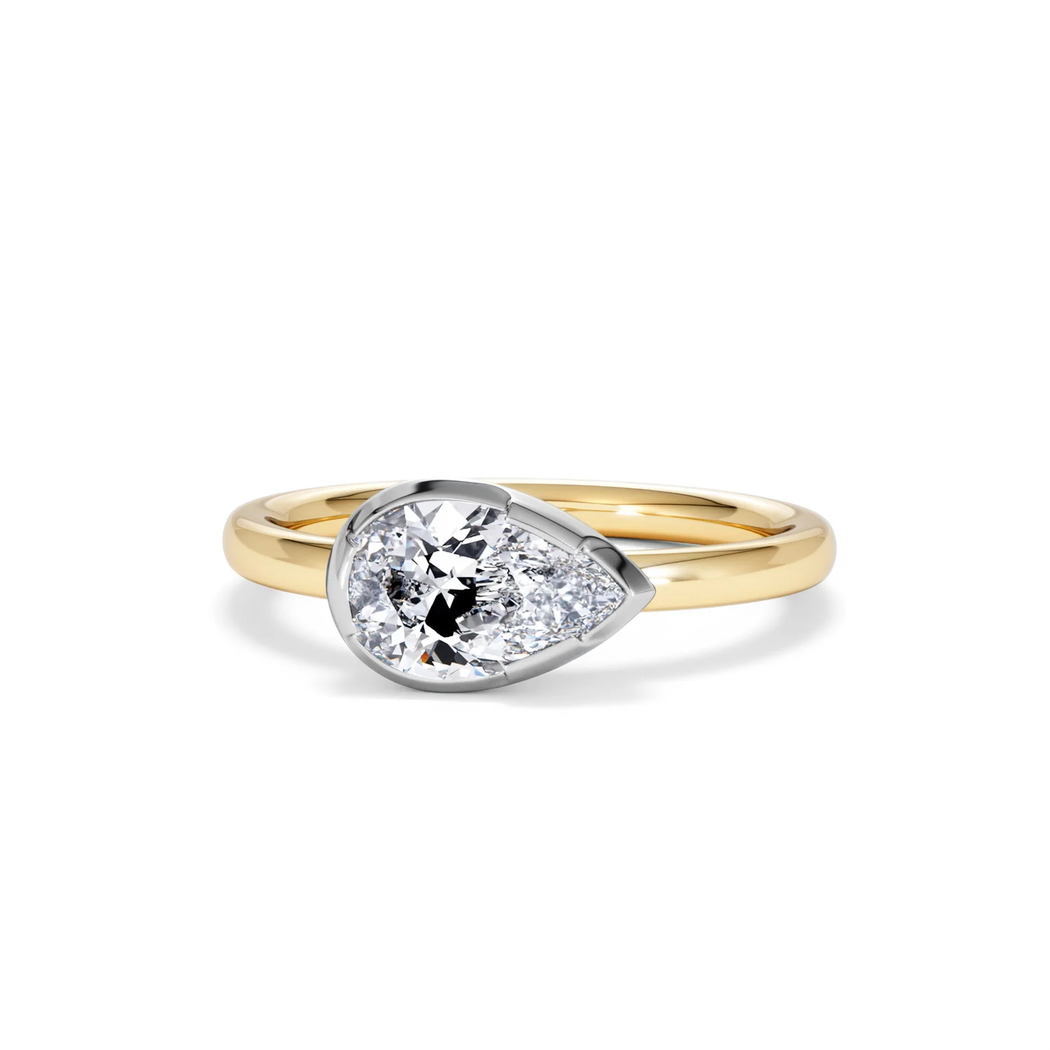 East West 1.00ct Pear Cut Lab Diamond Solitaire Engagement Ring in 18K Yellow Gold - Image 85