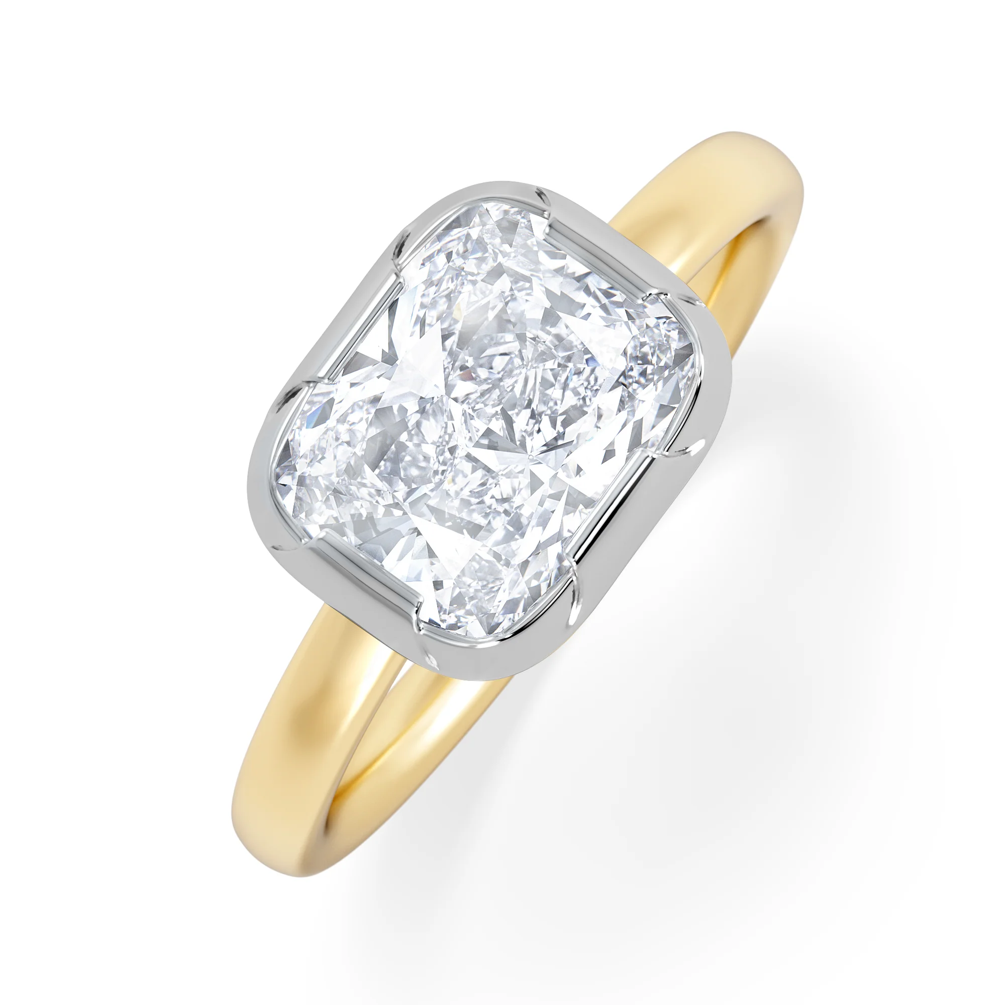 East West 2.00ct Elongated Cushion Cut Lab Diamond Solitaire Engagement Ring in 18K Yellow Gold