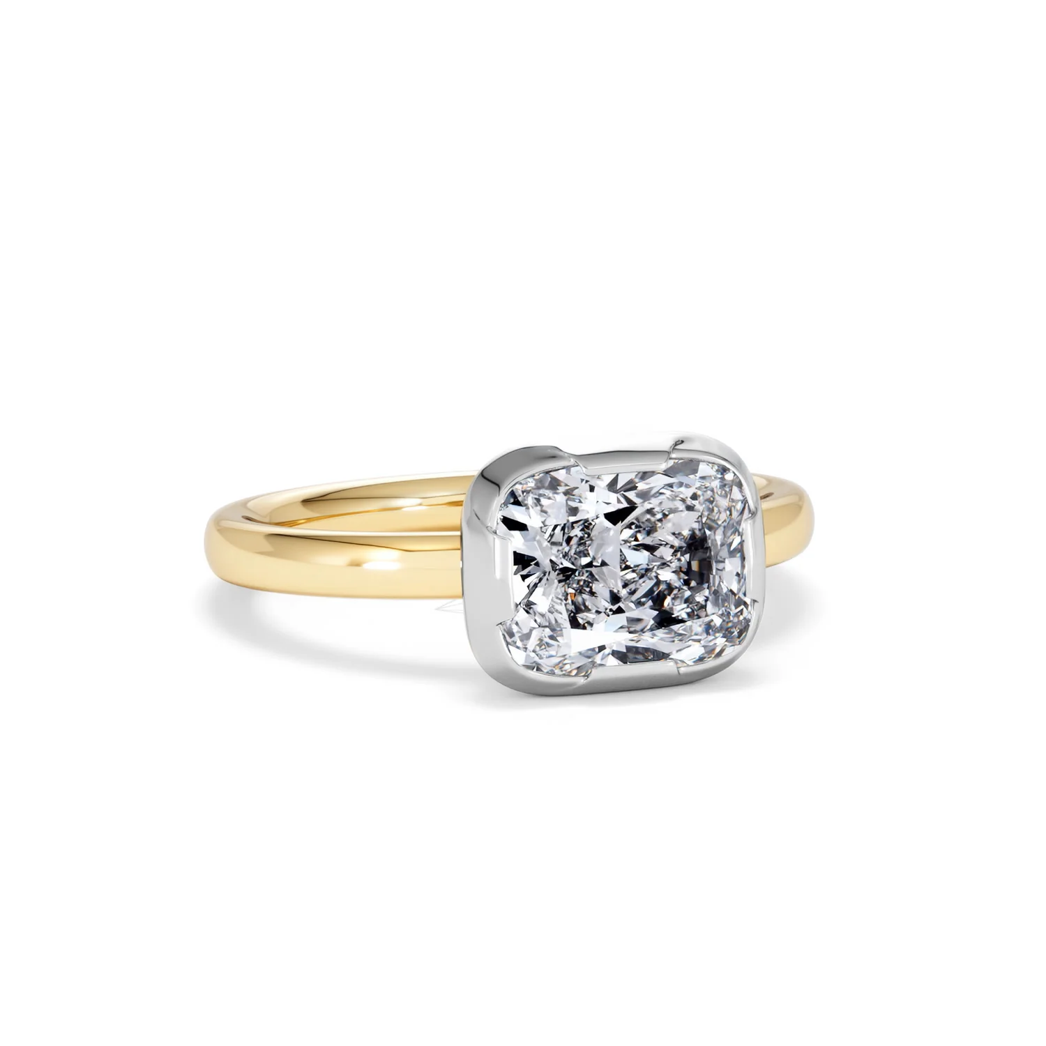 East West 2.00ct Elongated Cushion Cut Lab Diamond Solitaire Engagement Ring in 18K Yellow Gold - Image 13