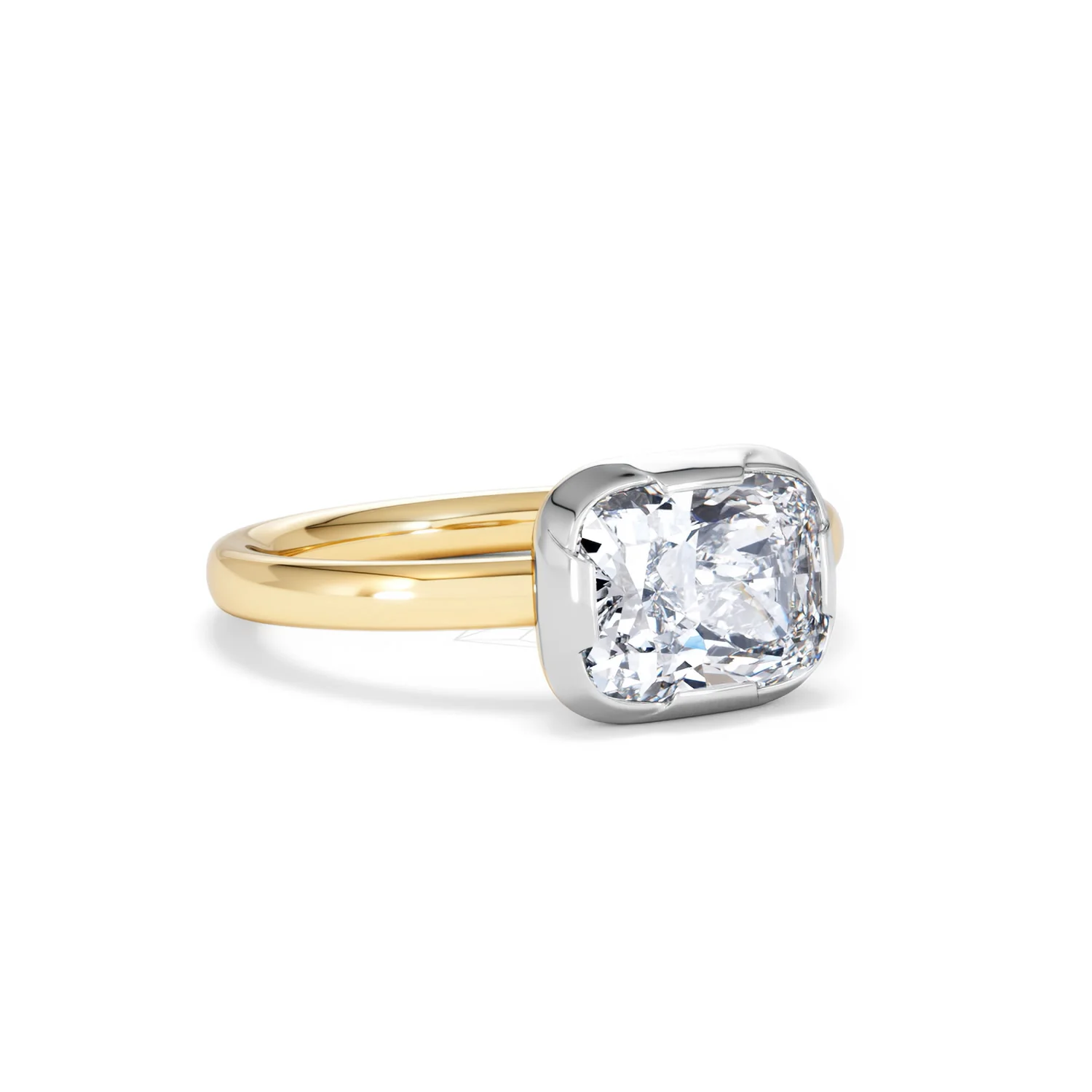 East West 2.00ct Elongated Cushion Cut Lab Diamond Solitaire Engagement Ring in 18K Yellow Gold - Image 15