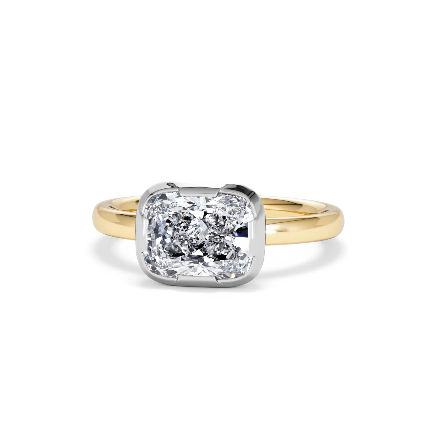 East West 2.00ct Elongated Cushion Cut Lab Diamond Solitaire Engagement Ring in 18K Yellow Gold - Image 87