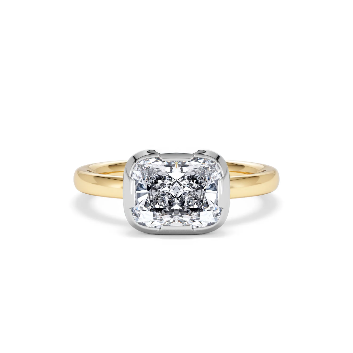 East West 2.00ct Elongated Cushion Cut Lab Diamond Solitaire Engagement Ring in 18K Yellow Gold - Image 9