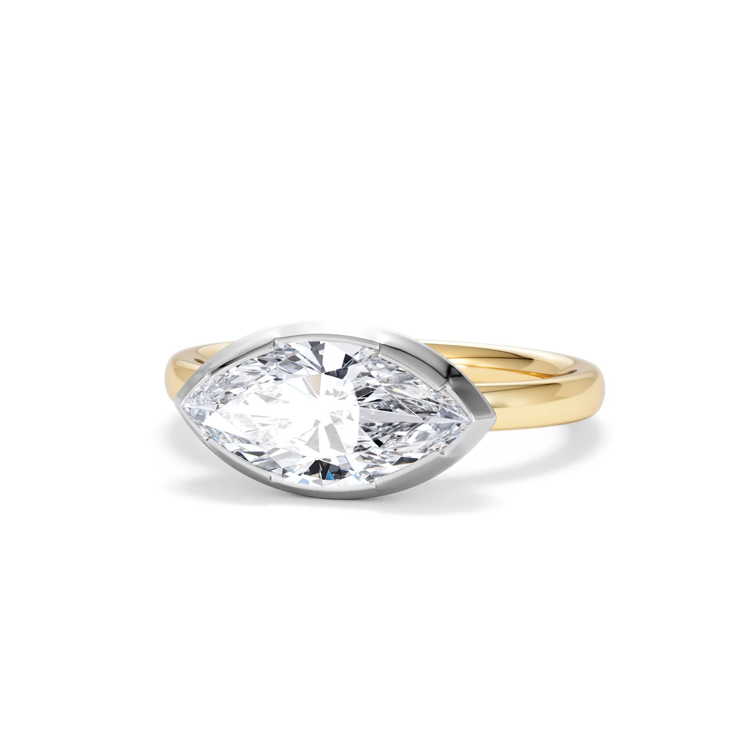 East West 2.00ct Marquise Cut Lab Diamond Solitaire Engagement Ring in 18K Yellow Gold - Image 86